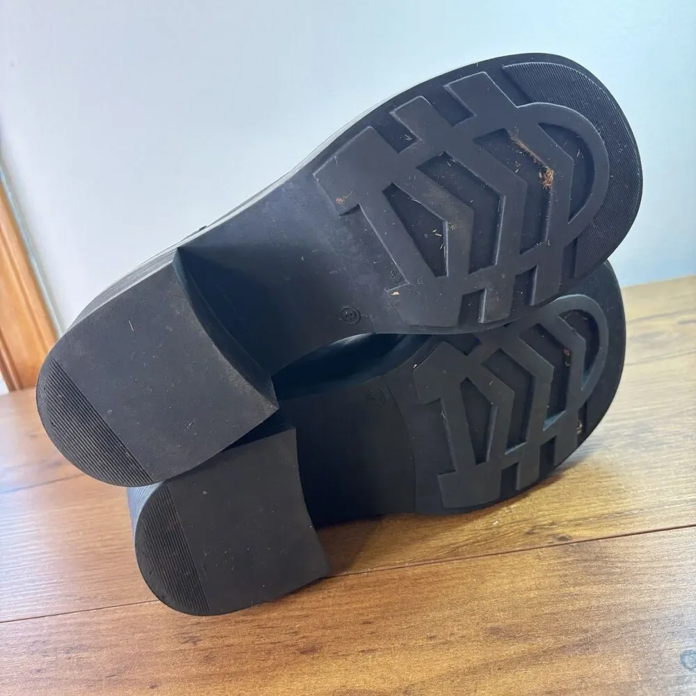 8 Vtg 90s Y2K Mister Black Leather Chunky Grunge Goth Platform Combat Boots